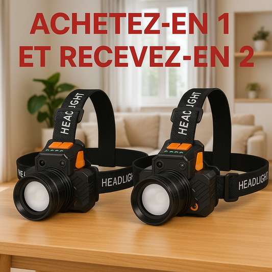 Lampe Frontale à Zoom Super Puissante - Rechargeable par USB - Achetez-en 1 et recevez-en 2